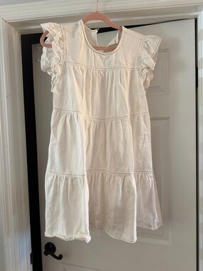 Cream Ruffle Sleeve Girls' Tiered Dress